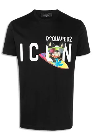 DSquared2 Men's Black Icon Black Vertical Logo T-Shirt: Classic